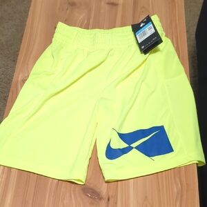 Nike Kids Bright Yellow Shorts with Blue Swoosh
